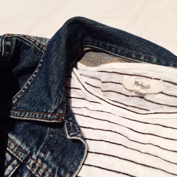 Madewell Blue/White Striped Cotton Crewneck