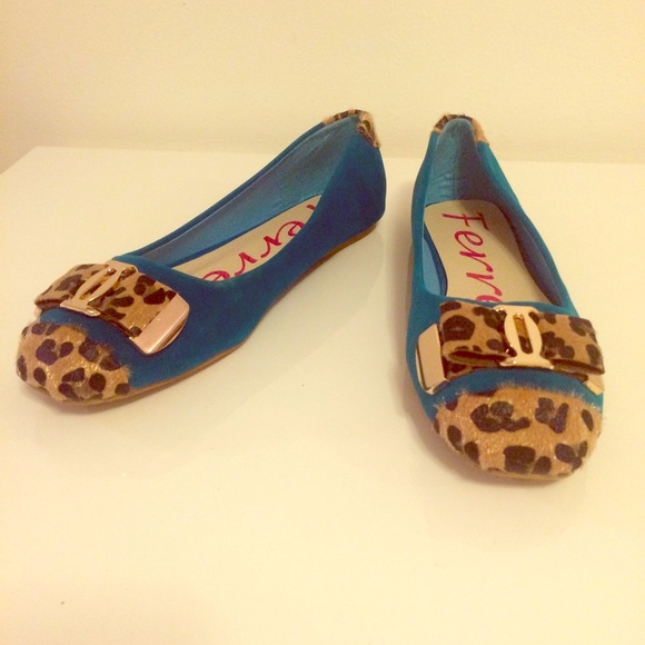 Bright Blue and Leopard Henry Ferrera Flats Size 7