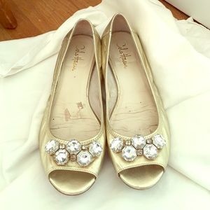 Gold Cole Haan Jeweled 💎 Peep Toe Flats