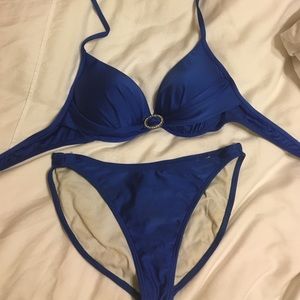 Royal blue pageant swimsuit with sparkle broach