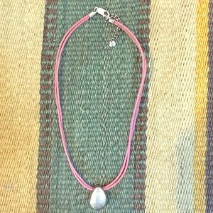 925 Teardrop Pendant Necklace w/ pink cord