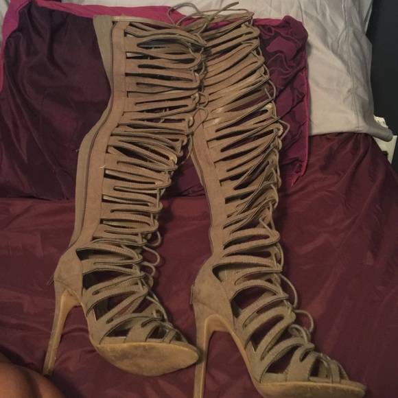 Thigh high over the knee gladiator sandal heels