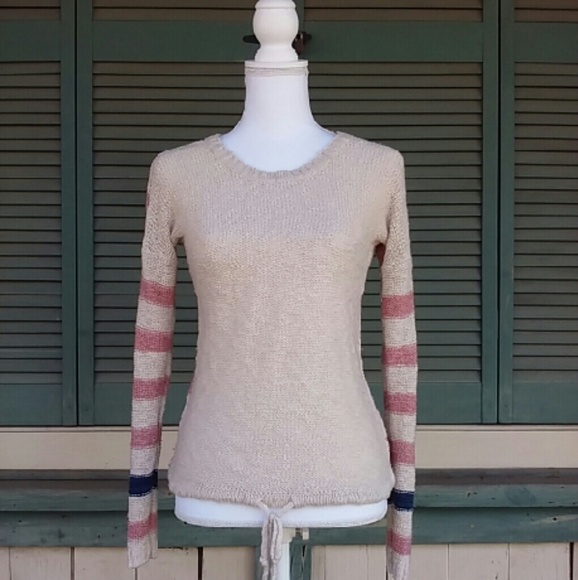 Pink Rose Loose Knit Sweater Tan & Pink