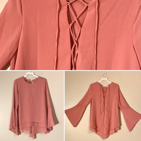 ❌SOLD OUT ❌ Lace Up Top Long Sleeve Blouse - Picture 2 of 5