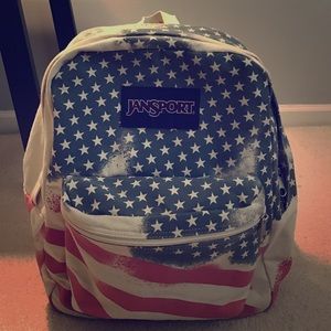 Red white and blue American flag Jansport baskpack