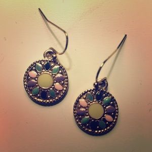 Gold tone mosaic dangle earrings