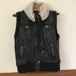 Faux leather bomber vest