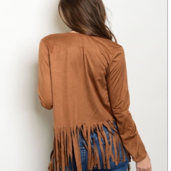 Bohemian Cardigan Fringe Brown Suede Boho Layered - Picture 3 of 4
