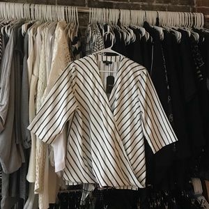 Striped surplice top with 3/4 sleeve
