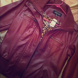 Leather Maroon Bomber Jacket