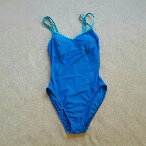 Beach Cabana blue one piece swimsuit.