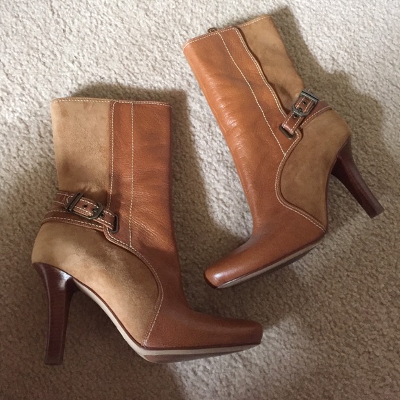 Cole Haan tan leather and suede boots.