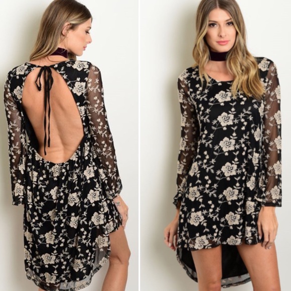 ❌SOLD OUT ❌ Dress Black Backless Hi Lo Long Sleeve - Picture 3 of 4