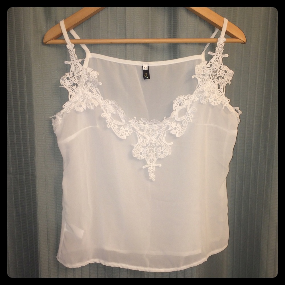 Sheer White Lace Tank Top
