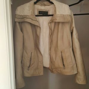 Leather Coat with Faux Fur Lining