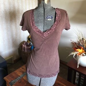 Fashion Bug Tops - Lace trimmed tee Fashion Bug Tops - Lace trimmed tee