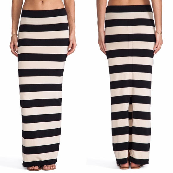 Free People Stripe Column Skirt in Black/Tan Combo