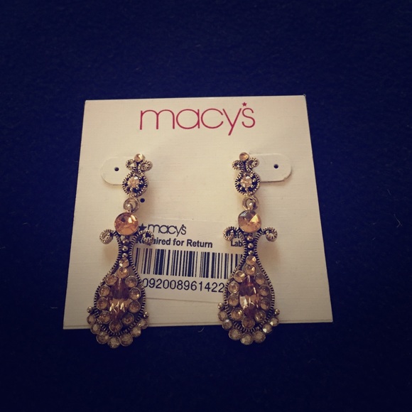 NWT Macy's Formal Gold Stone Earrings - Picture 1 of 4