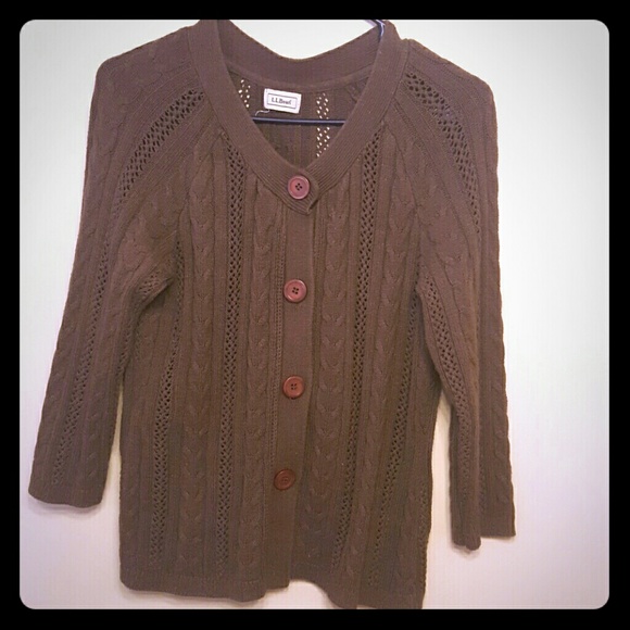 LL Bean brown knit sweater 3/4 sleeve