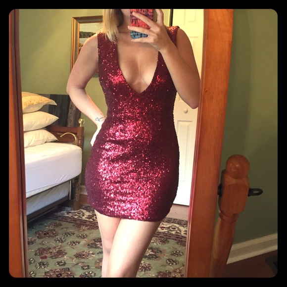 Deep V Sequin Party Dress