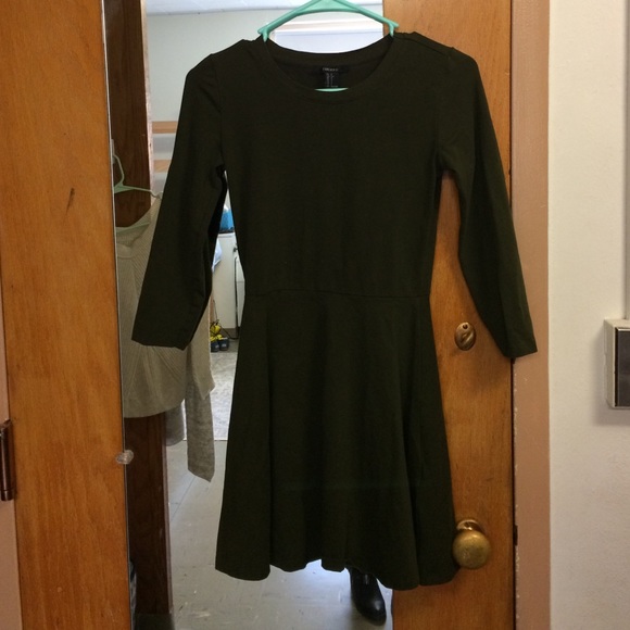 Army green forever 21 long sleeved skater dress