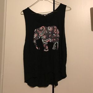 Black tank with sequin elephant