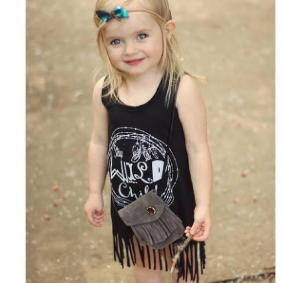 Toddler Faux Suede Crossbody Fringe Purse Vegan - Picture 4 of 4