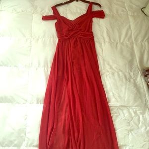 Off the shoulder red maxi dress