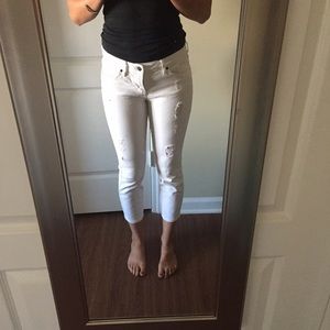 Guess Distressed White Jean Crops