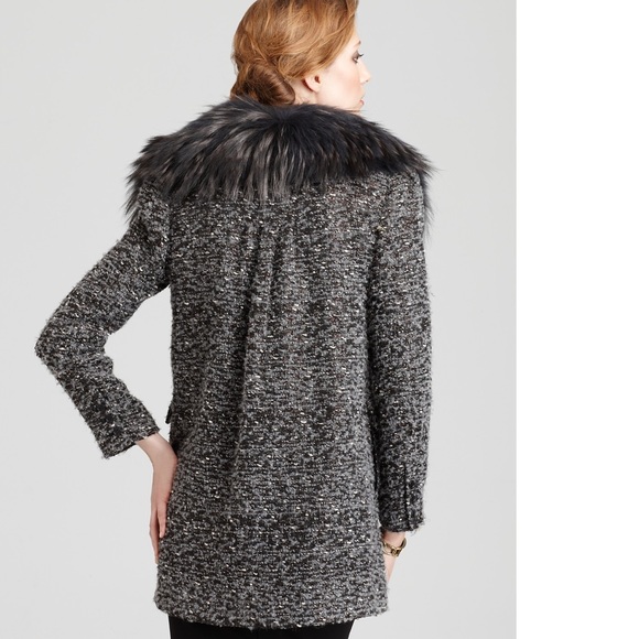 Alice + Olivia sigourney tweed coat fur jacket - Picture 2 of 3