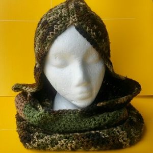 Crocheted hoodie scarf