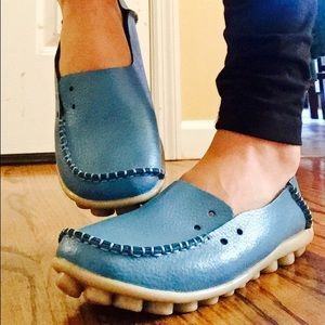 NWT Genuine Leather Baby Blue Flats