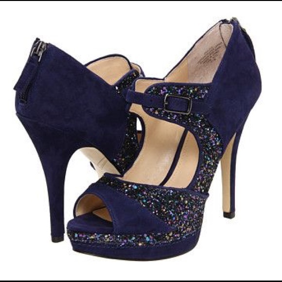 Enzo Angiolini Blue Suede Glitter Heel
