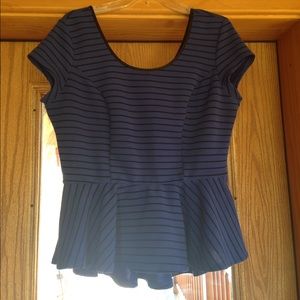 Blue and black striped peplum top