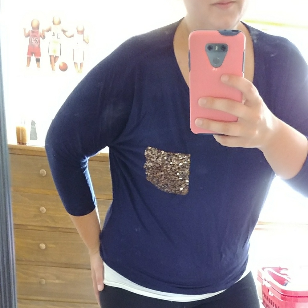 β€ HPx2 navy sequin pocket shirt!! - Picture 6 of 7