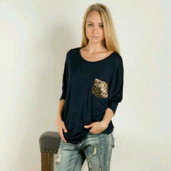 β€ HPx2 navy sequin pocket shirt!! - Picture 3 of 7
