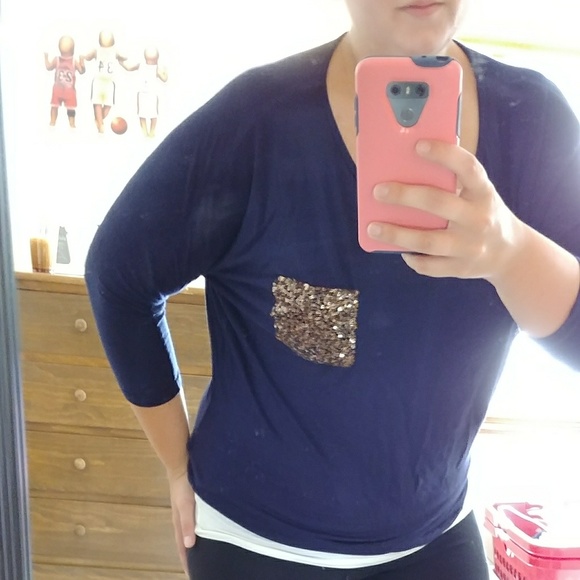 β€ HPx2 navy sequin pocket shirt!! - Picture 6 of 7