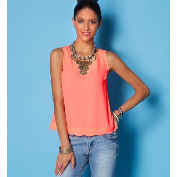 Charming Charlie Tops - Charming Charlie Neon Button Scallop Tank