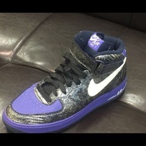 purple and silver air force ones