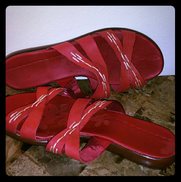 Red leather sandals