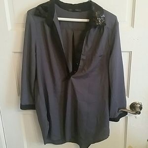 Grey and black blouse with sequin collar