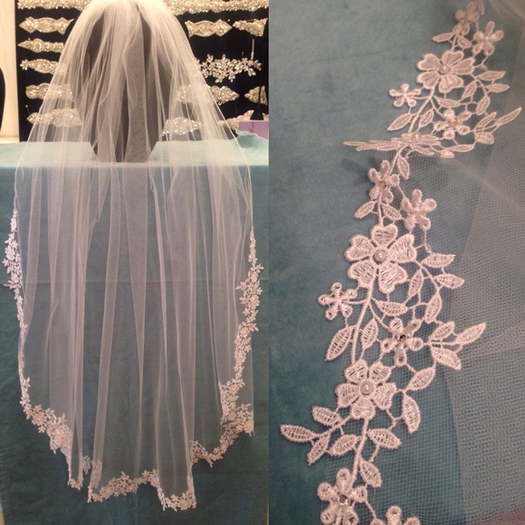 Lace trimmed wedding veil