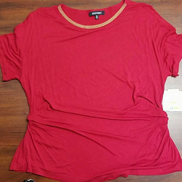 Unique red top with gold neckline
