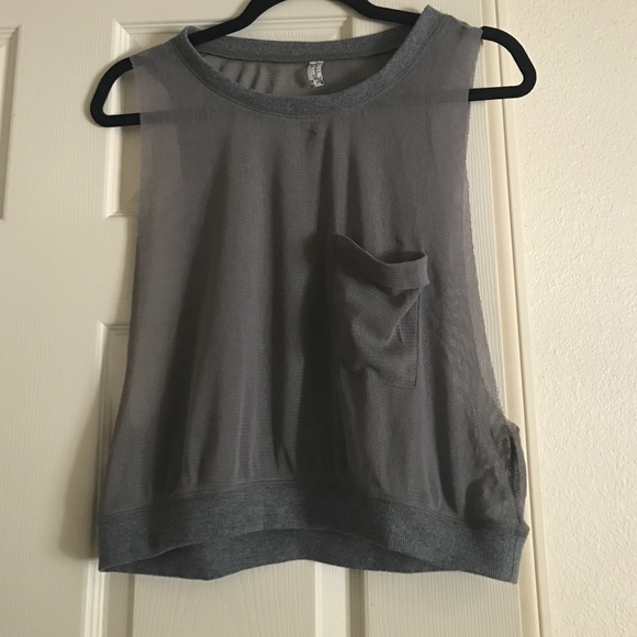 FREE PEOPLE mesh grey tank