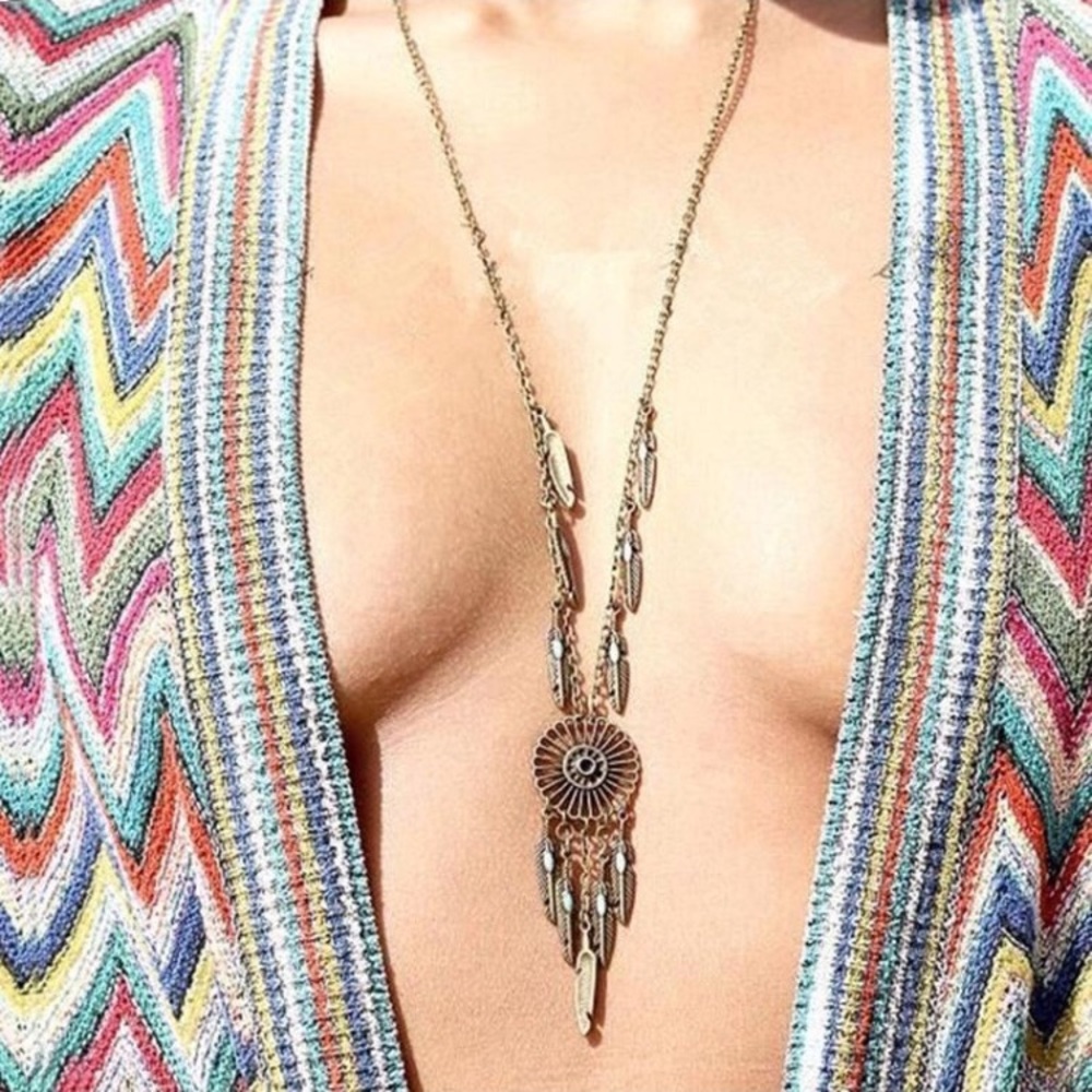 Long Dreamcatcher Necklace in Golden Bronze