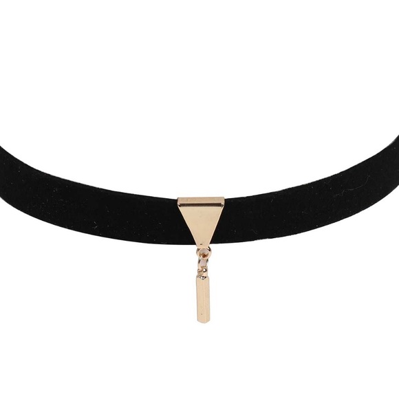 Black Faux Suede Choker with Gold Pendant - Picture 2 of 4