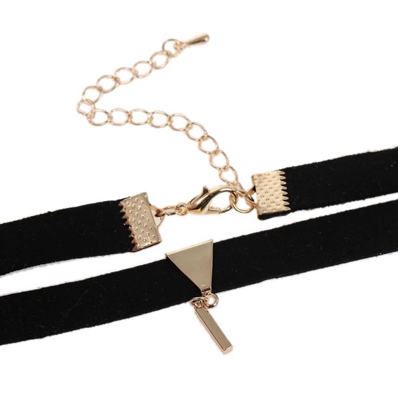Black Faux Suede Choker with Gold Pendant - Picture 3 of 4