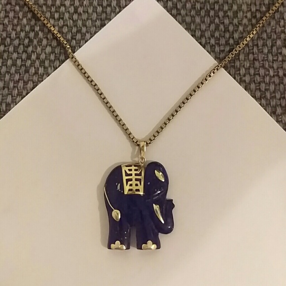 Dark Blue & Gold Jade Elephant Pendant