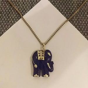 Dark Blue & Gold Jade Elephant Pendant