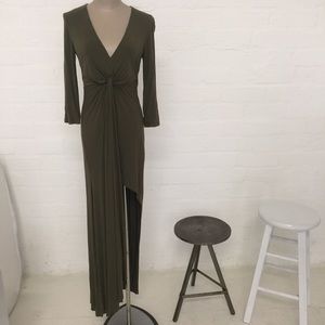 Olive Maxi Dress With Leg Slit